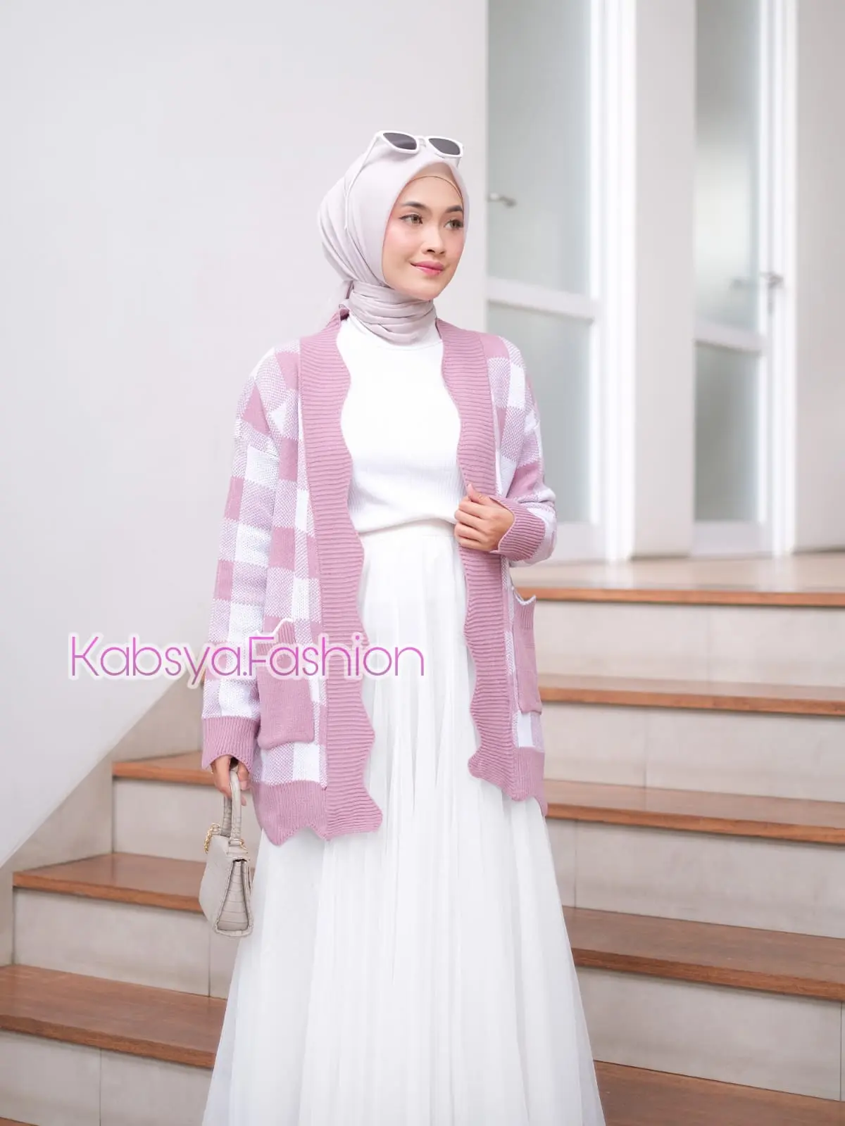 CARDIGAN ALANA RAJUT MOTIF KOTAK TERBARU || LONGCARDI PREMIUM ALANA X KABSYA FASHION atasan muslim kardigan  wanita