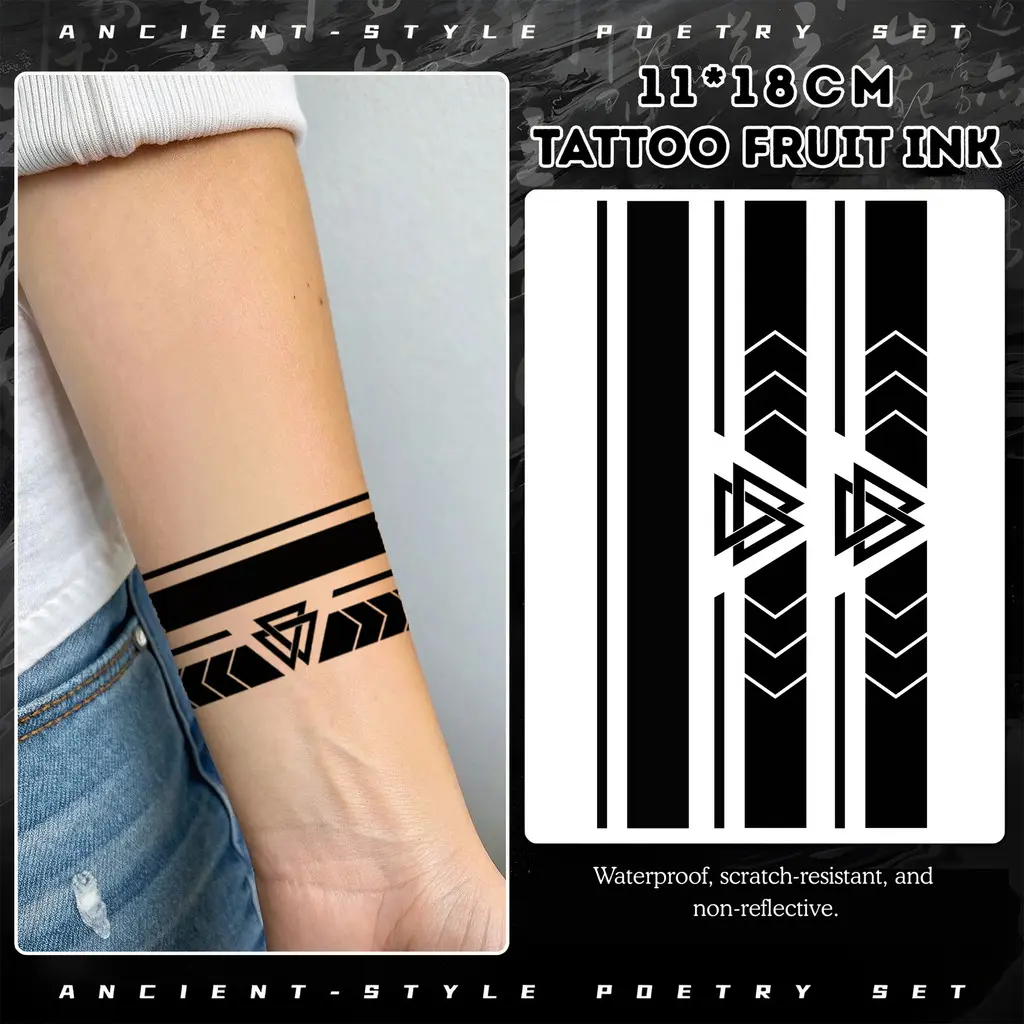 Tato Semi Permanen Gelang Viking Series 18x11cm – Stiker Temporer Unisex Bahan Aman Fruit Ink
