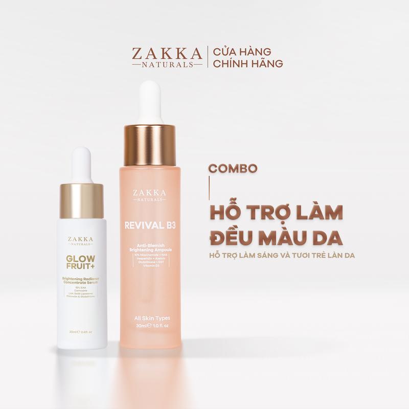 Bộ Đôi Zakka Naturals Tinh Chất Vitamin C GlowFruit+ 20ml và Serum Revival B3 30ml Hỗ Trợ Làm Đều Màu Và Sáng Da