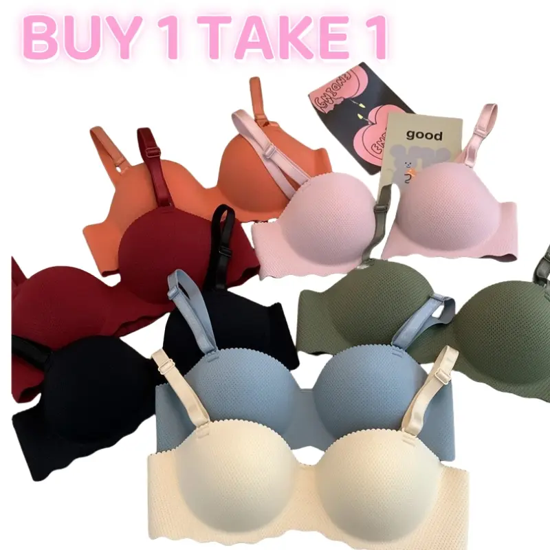 BUY 1 TAKE 1 Women's One-Piece Underwear Candy Color Small Chest Push-Up Thickened Wireless Bra Womenswear Comfort Innerwear Basic Minimalist Lady Bridal Winter Original Print Sexy Everyday Solid Color Lingerie