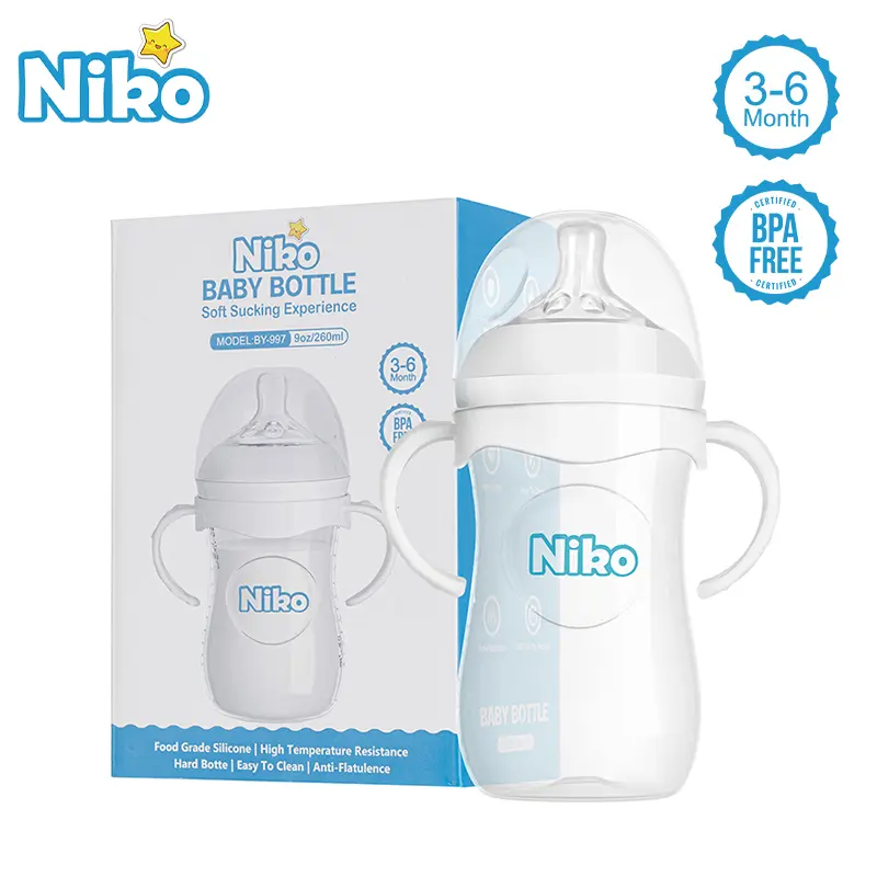 CODNIKO ขวดนม ขวดนมเด็ก ขวดนมคอกว้าง 9oz ป้องกันอากาศเข้า กันสำลัก foodgrade - Anti Colic Baby BottleTikTok