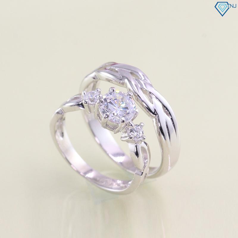 Nhẫn đôi bạc nam nữ hình vô cực đính đá cao cấp khắc tên theo yêu cầu ND0181