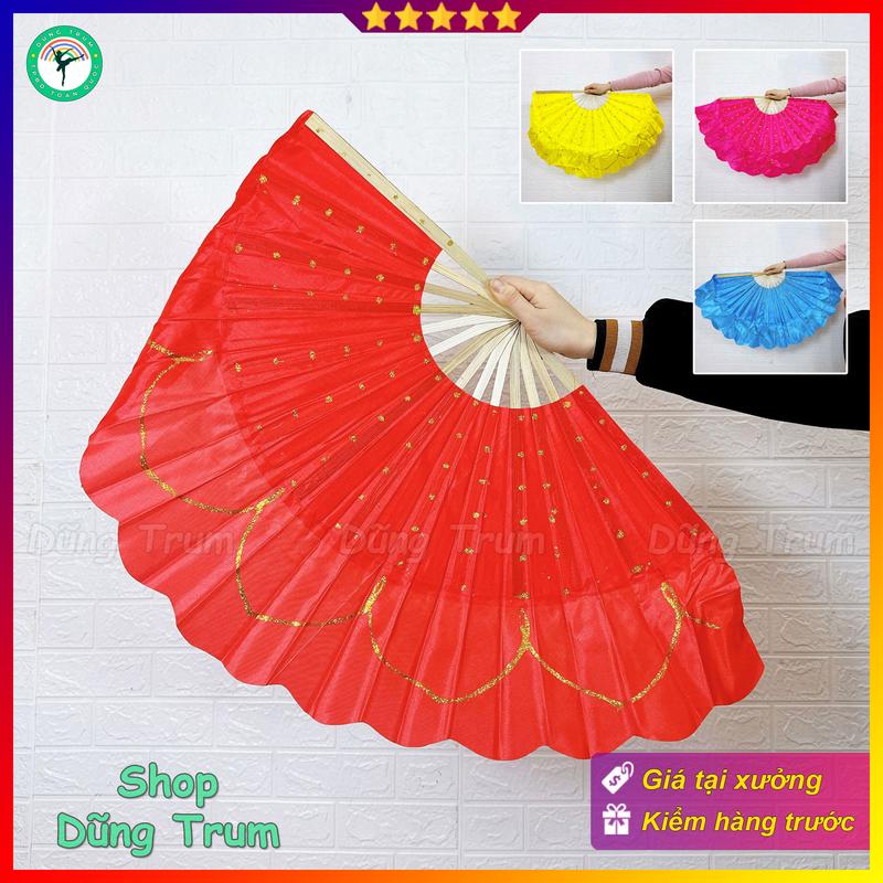  Quạt múa 1 màu nan tre họa tiết vẽ kim tuyến cực đẹp 