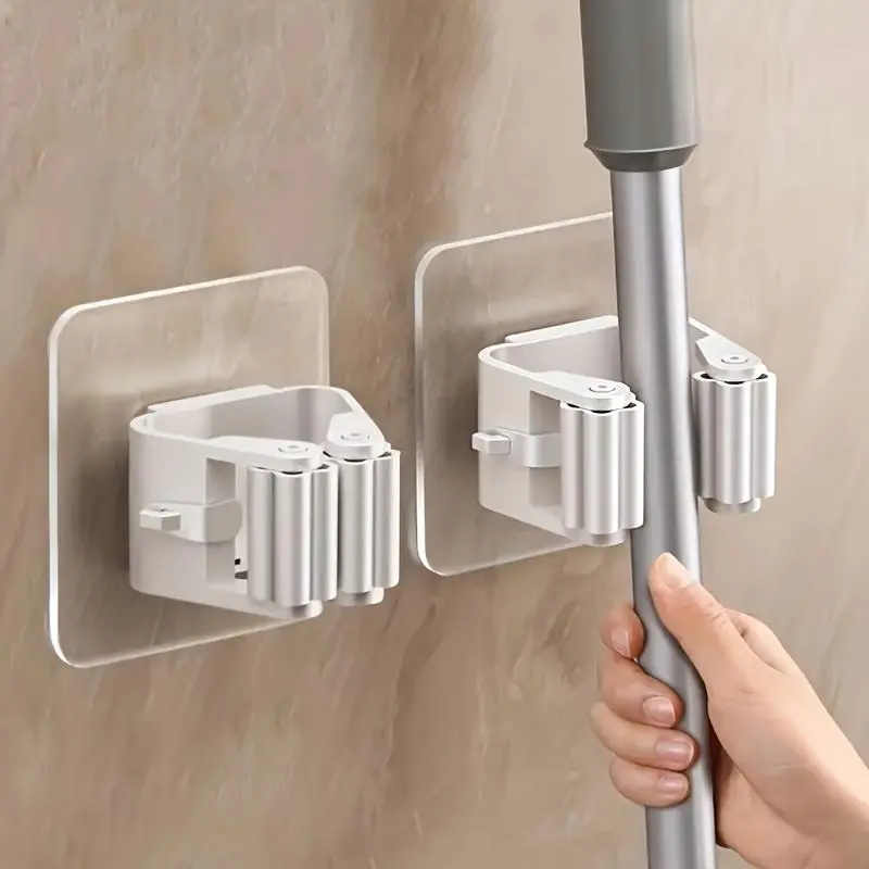 Wall Mounted Mop & Broom Holder, Punch Free Self Adhesive Mop & Broom Storage Hook, Home Organizer for Bathroom & Kitchen