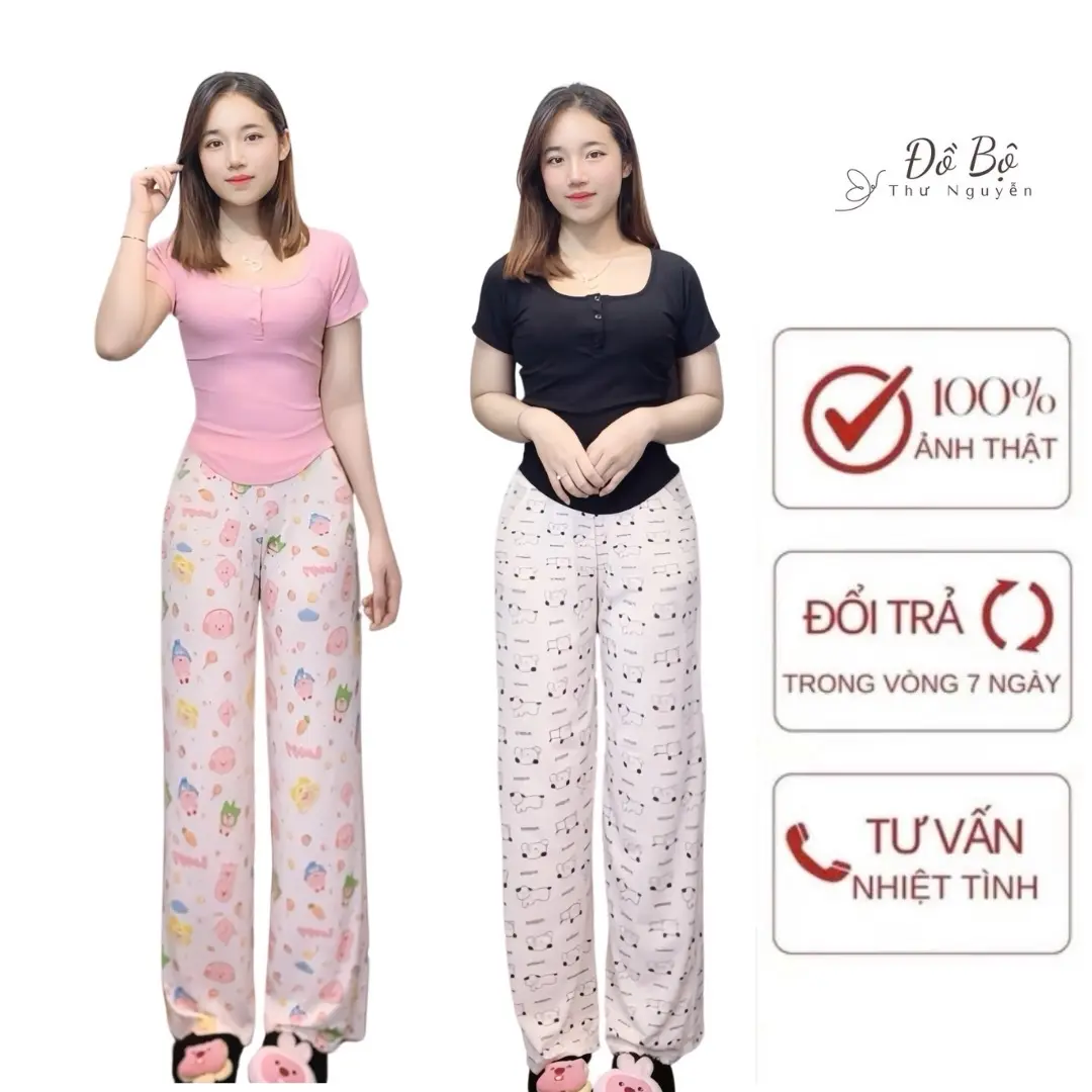Bộ áo lai bầu cổ trụ đính nút quần suông dáng dài thun tăm lạnh nữ  - Kem, Nhung Women dobo tay Top