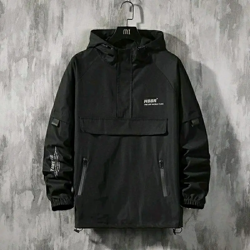 EVERFUSE jaket cagoule HBBR pria hoodie bahan premium taslan M L XL XXL Hitam Muda Parasut Tebal Waterproof Santai