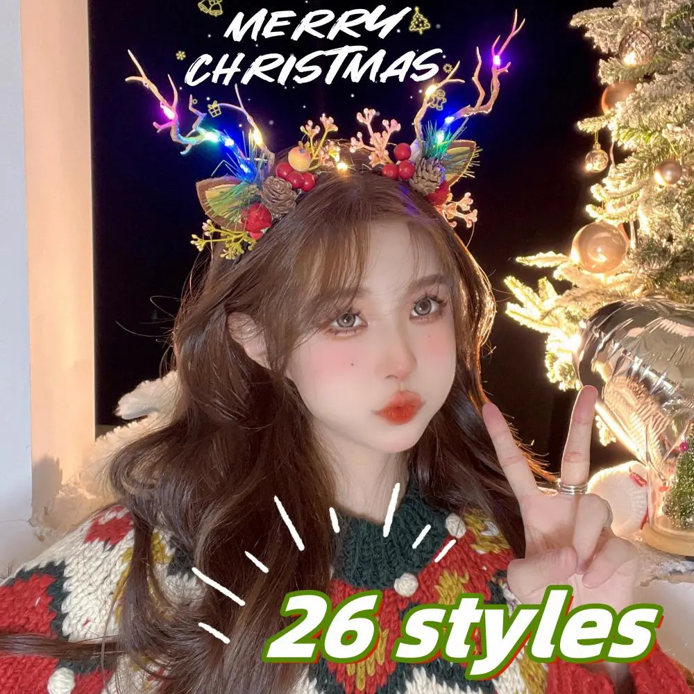 【26 Style】New Christmas Shining Hairbands For Christmas Party Elk Antlers Headband Fashion Dress Up Props Antler Hairbands