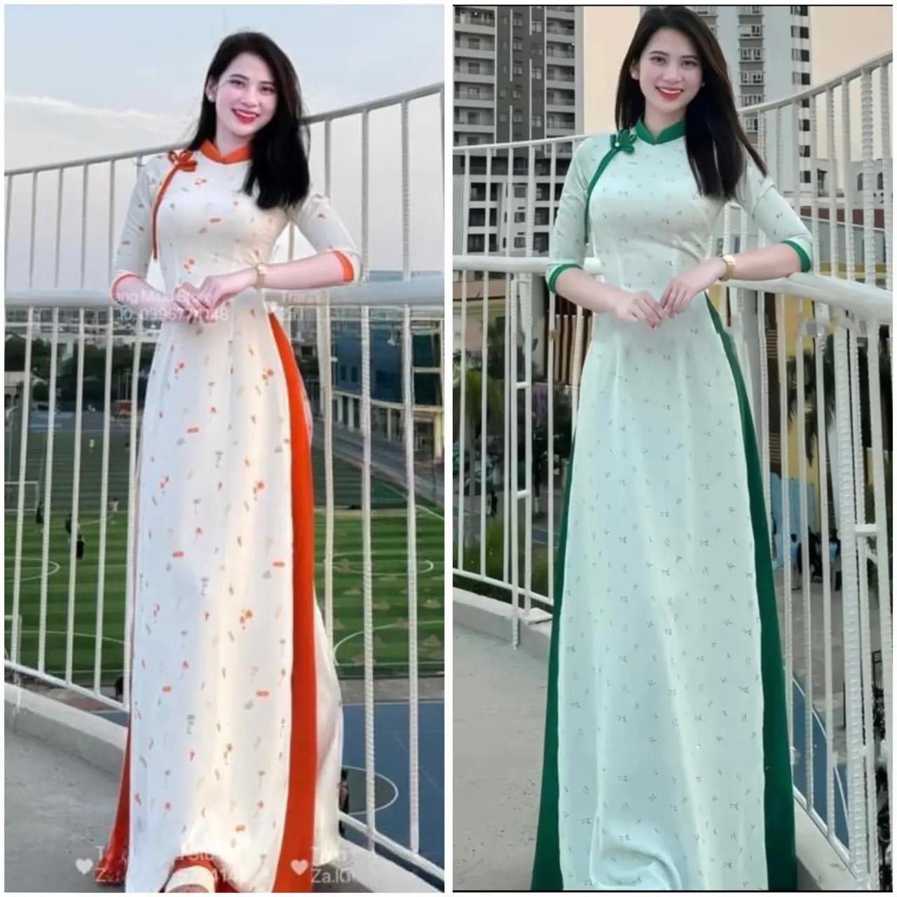 Áo Dài Truyền Thống Ngọc Anh Lụa Mango Hoạ Tiết Hoa Nhí Cao Cấp