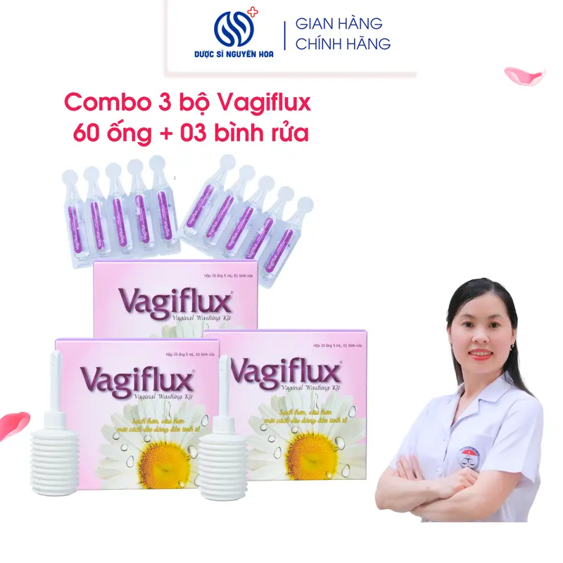 Combo 20 Ống muối vệ sinh phụ nữ VAGIFLUX + bình rửa 2