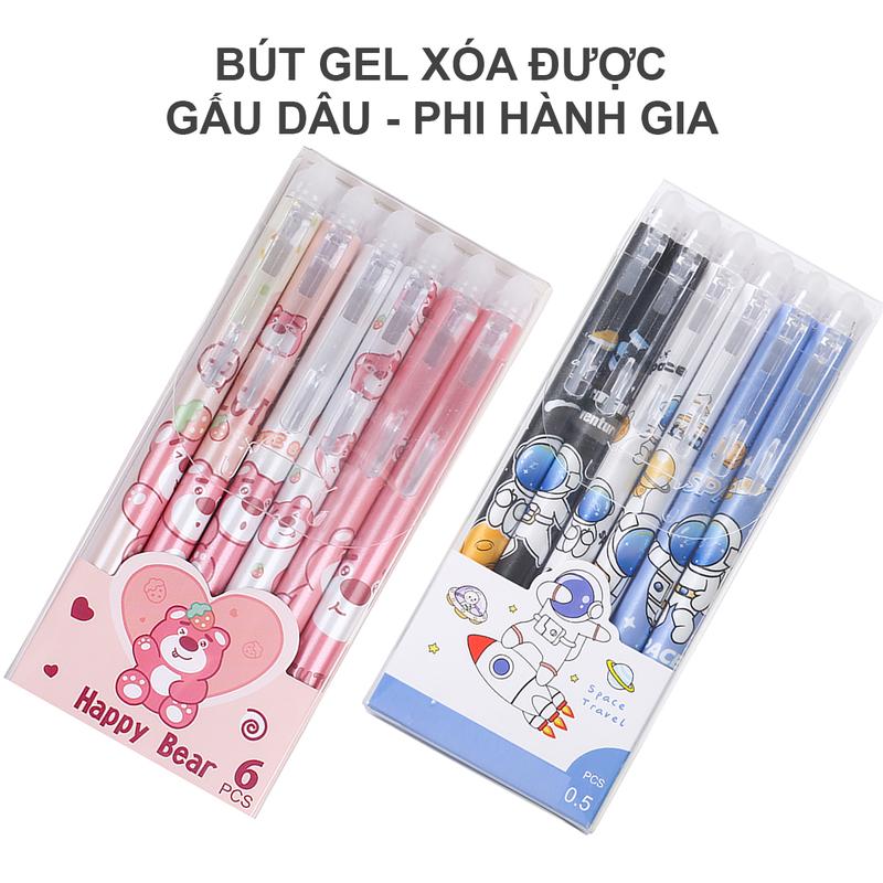 Bút Mực Gel Xóa Được Ngòi 0.5mm Kim Đông Thiết kế ngòi bấm, Đầu Xóa Silicon Dụng cụ học tập Luyện Chữ [Mực Tím/Xanh/Đen] - tăng ruột