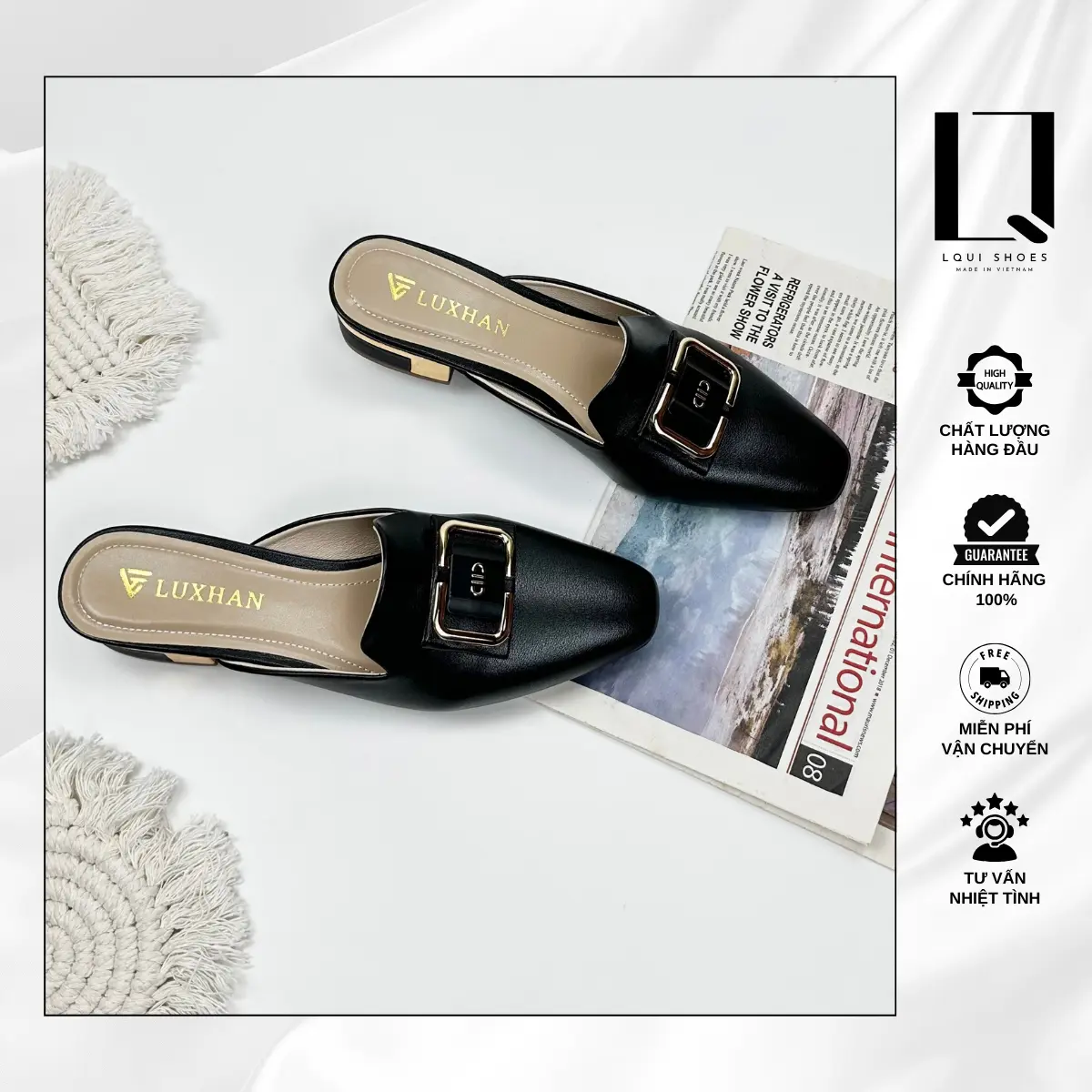 Sục Mũi Vuông Gót Cao 2cm Da Mờ Cao Cấp, Đế Đồng Bọc Da [ Chuẩn Size ] Shoes Nữ DéP Jean GiàY