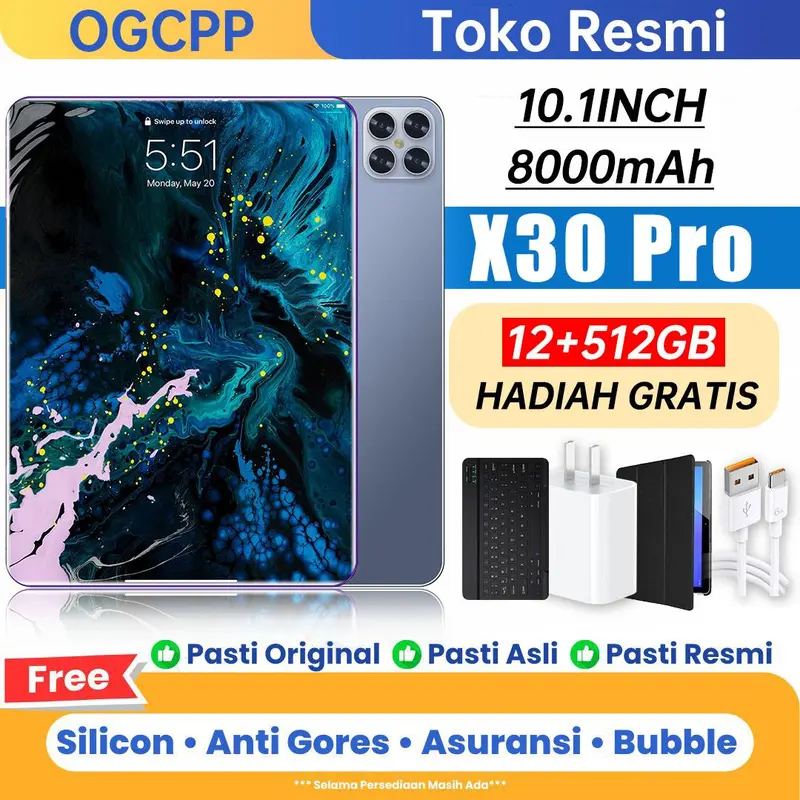 2024 Asli Baru Tablet X30 Pro Ultra 12GB+512GB Tablet Pembelajaran ...