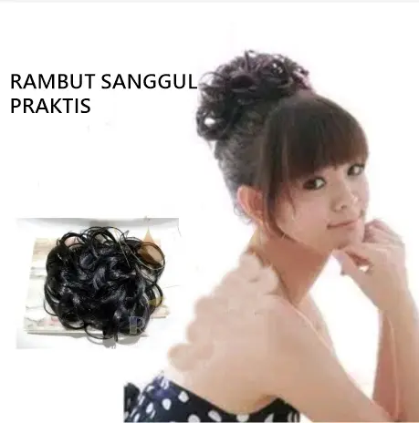 rambut cepol keriting hitam cokat praktis 3