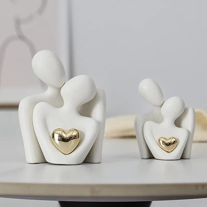 Product Introduction of Modern Ceramic Hugging Love Statues, 2 Pairs Heart Shaped Decoration, Romantic Gift, Suitable for Bedroom Office, Living Room Decoration, Valentine's Day Gift Idea 2