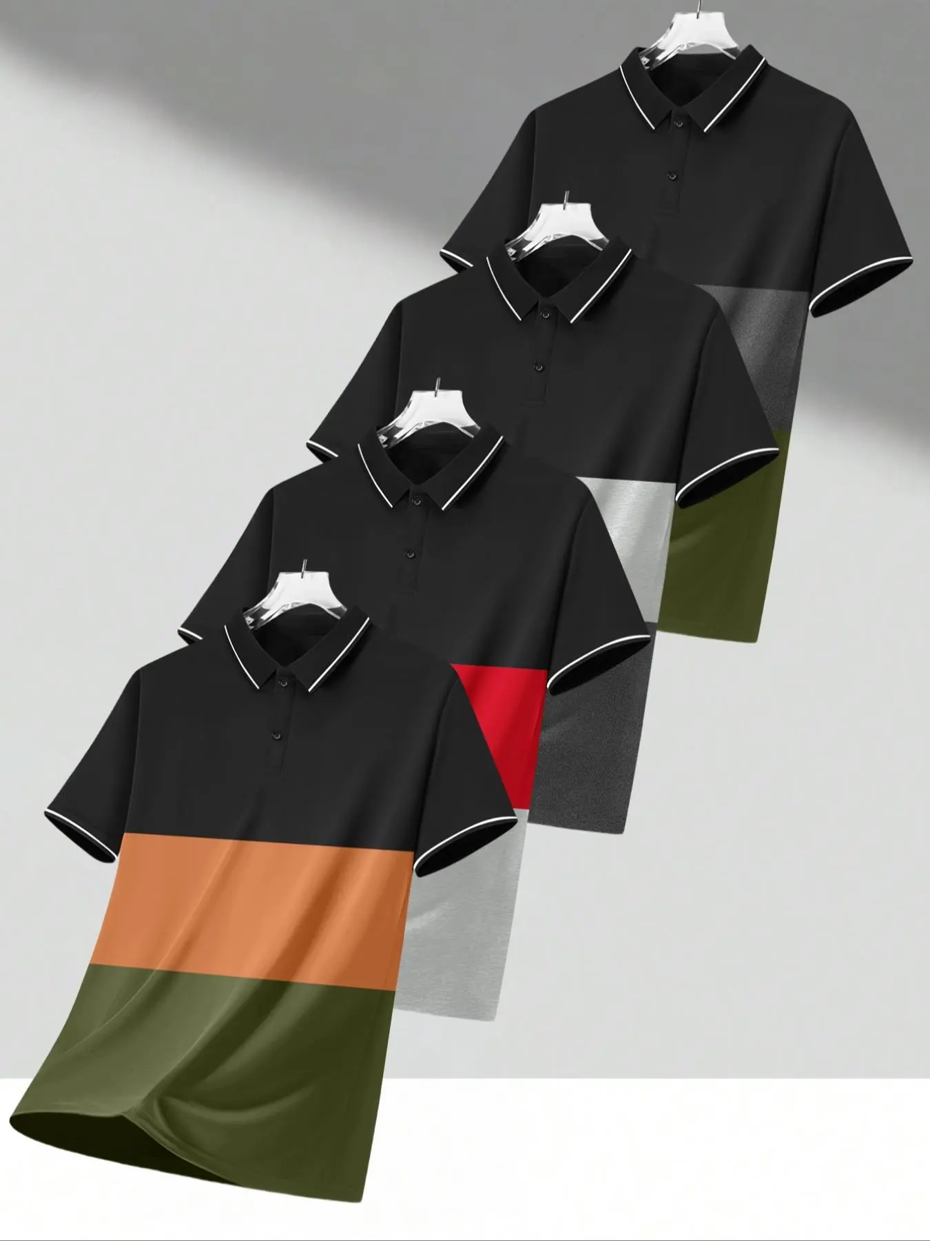 Men's Colorblock Short Sleeve Polo Shirt, Regular Fit Casual Fashion Buttons Collared Top for Summer, Men's Clothes for Daily Wear