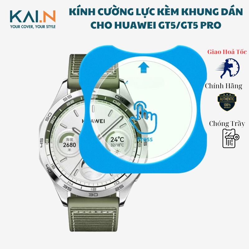 Kính cường lực Kèm Khung Dán cho đồng hồ Huawei Watch GT5/ GT5 Pro/ GT4, Kai.N Glass