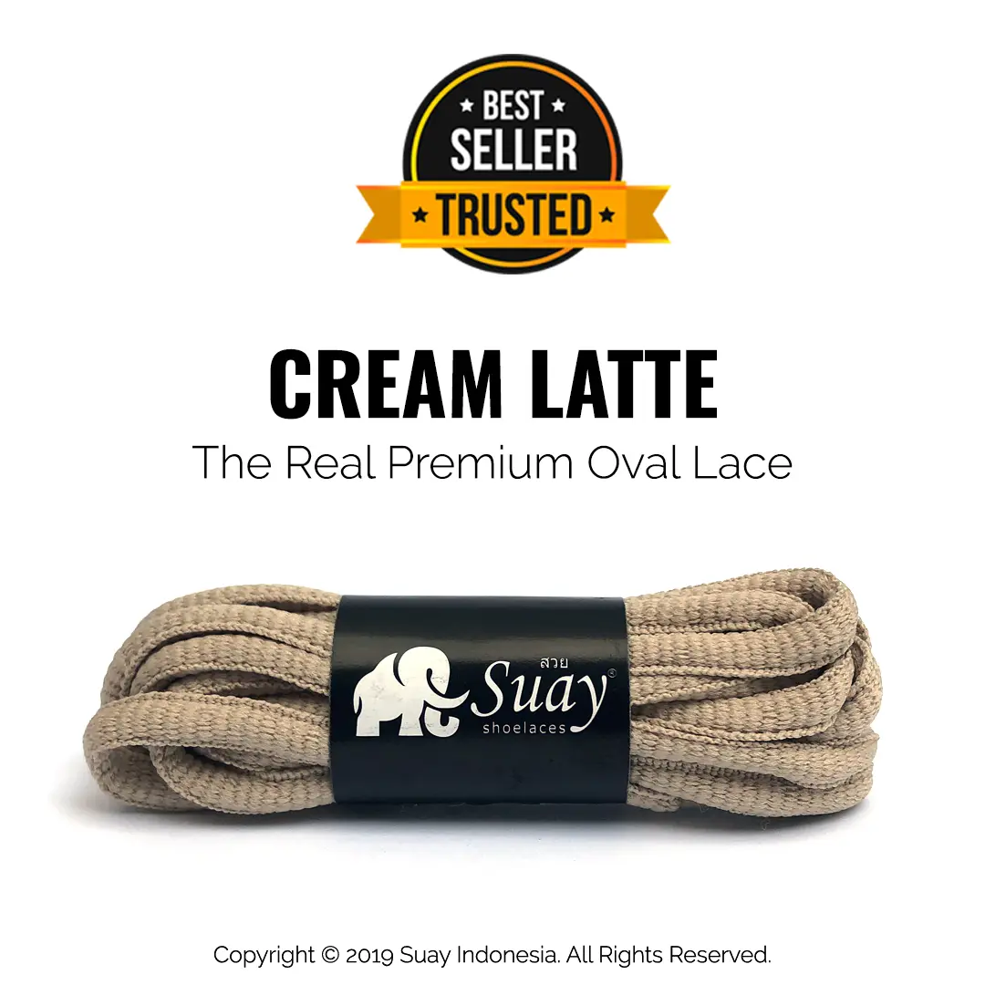 SUAY Tali Sepatu Bulat (OVAL) Warna Kopi Krem Cream Latte - Panjang 110cm Lebar 8mm - The Real Premium Shoelace SURABAYA