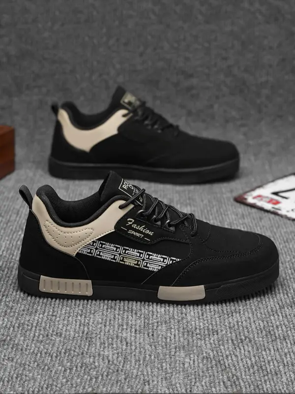 Men's Fashionable Lace Up Low Top Sneakers, Casual Comfortable Breathable Sports Shoes, Male All-match Round Toe Skate Shoes for Daily Wear 1