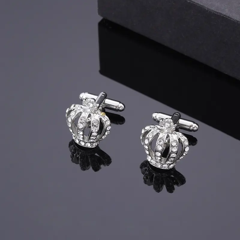 Khuy Măng Sét Vương Miện Kim Loại, Thời Trang Và Thanh Lịch, Dành Cho Nữ, Kim Cương Đầy Đủ, Chất Liệu Vải Lanh Pháp, Hoàn Hảo Cho Trang Phục Quý Cô 2