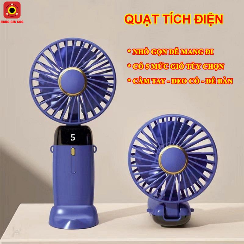 Quạt Tích điện Pin Trâu Cầm Tay F56 nhỏ gọn, chỉnh 5 mức gió, Tặng chân đế, làm giá đỡ điện thoại, có dây đeo cổ
