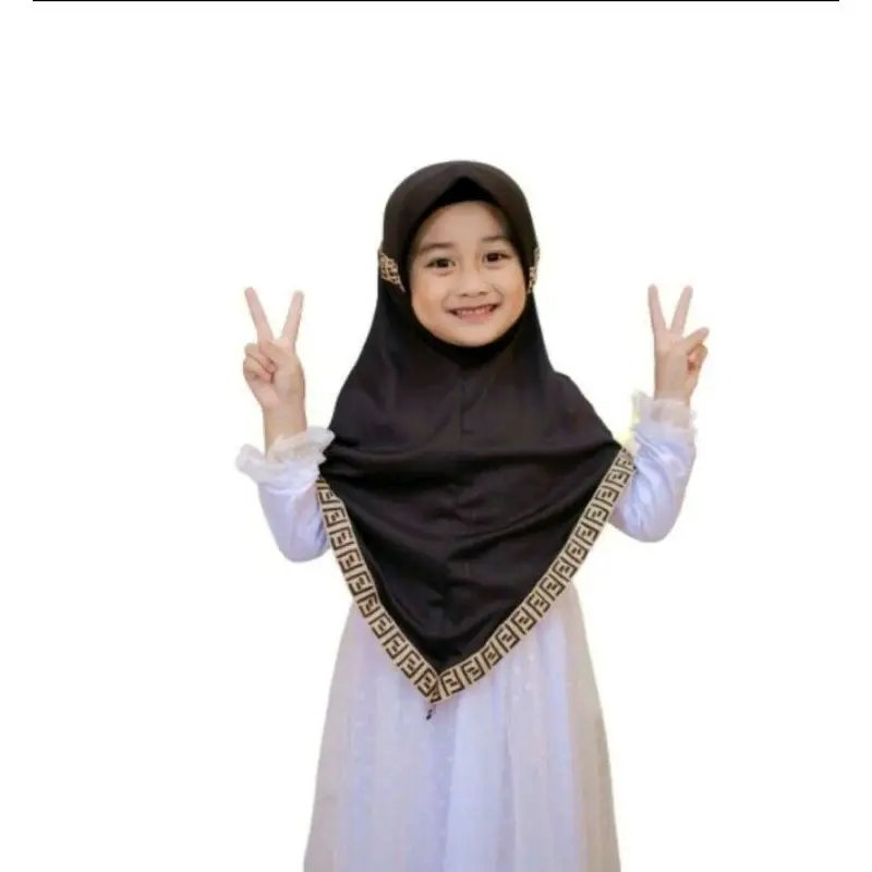 Jilbab Anak Perempuan Hijab Anak TK Kerudung Anak Perempuan Renda Serut 3 Sampai 6 Tahun Instan Muslim Simple Sekolah Bergo Hitam 2