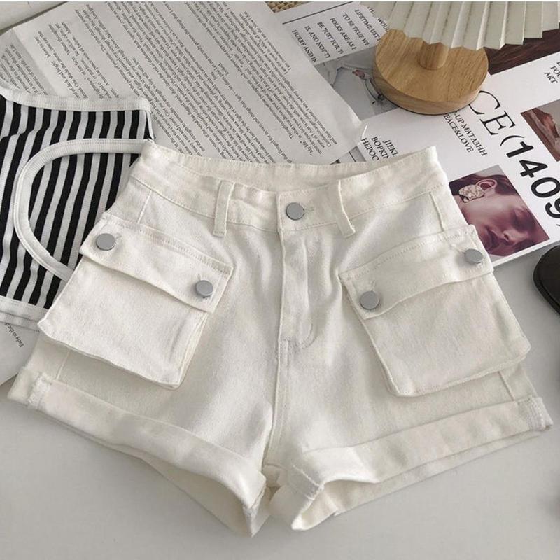 Quần sọt kaki nữ lưng cao phối túi hộp lật lai Xquin, Quần short đùi kaki có túi 2 bên phong cách Hàn Quốc 4