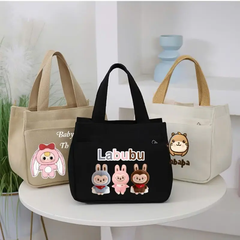 Túi đựng hộp cơm, túi đựng mỹ phẩm, túi mini đa năng túi quai xách vải canvas đựng mỹ phẩm đa năng thiết kế hình in hottrend phong cách 1
