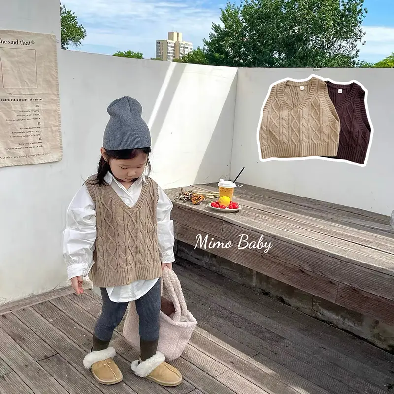 Áo gile len dệt kim cổ tim phong cách vintage mùa thu đông cho bé (10-22kg) QA68 Mimo Baby 0
