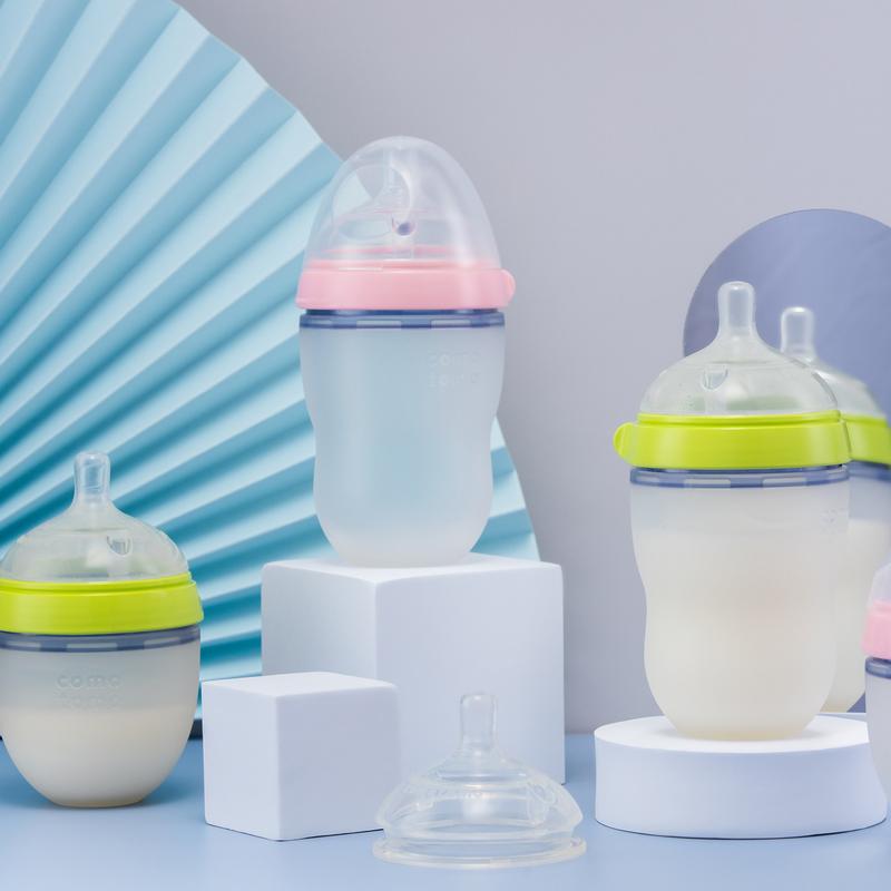 Bình sữa cho bé Comotomo Mỹ 150 - 250ml chất liệu silicone cao cấp mềm mại cảm giác chân thực như bú mẹ - xanh hồng