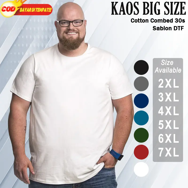 Kaos Polos Jumbo Big Size Oversize Pria xxl xxxl 4xl 5xl 6xl Lengan Pendek Cotton Combed 30s 0
