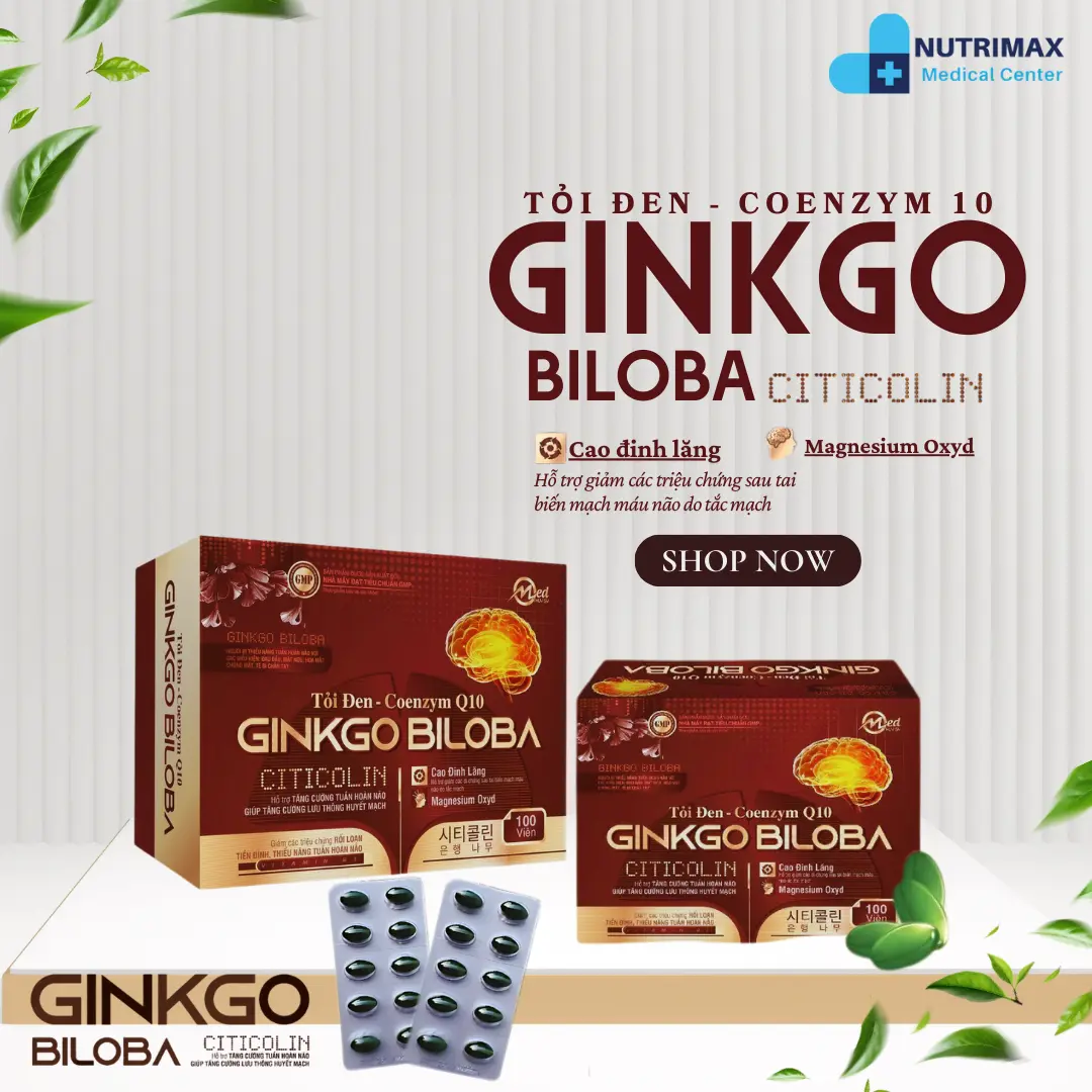 Tỏi Đen - Coenzym Q10 Ginkgo Biloba Citicolin - Hỗ Trợ Tăng Cường Tuần Hoàn Não, Lưu Thông Huyết Mạch - Hộp 100 Viên bổ
