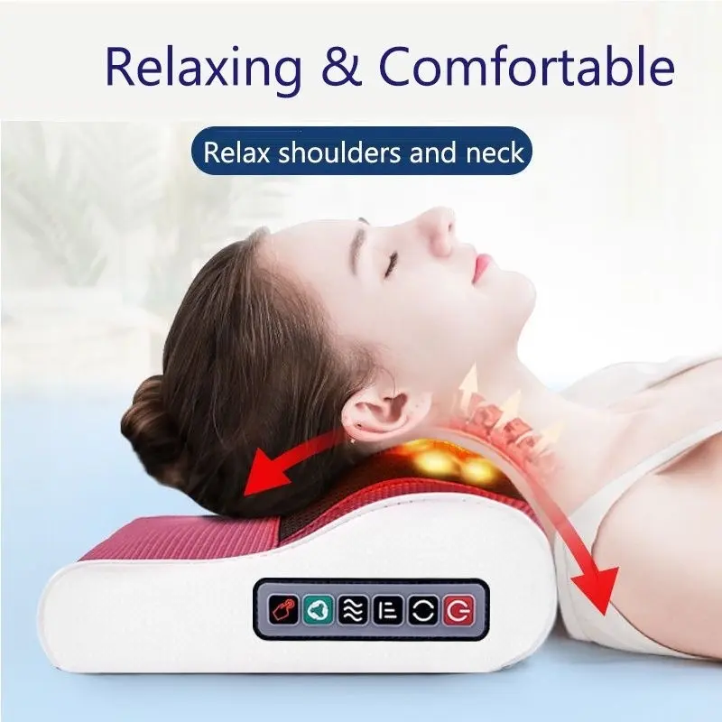 Neck Shoulder Relax Massage Cushion 16 Rollers Warm Cervical Back Waist Multi-functional Body Massager Pillow