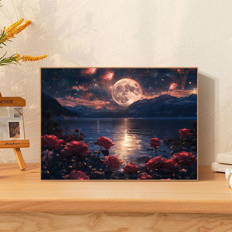 Product Introduction of Moon Landscape Pattern Oil Painting Kit without Frame, DIY Acrylic Paint Painting Kit by Numbers, DIY Painting Supplies for Beginner Adults 8