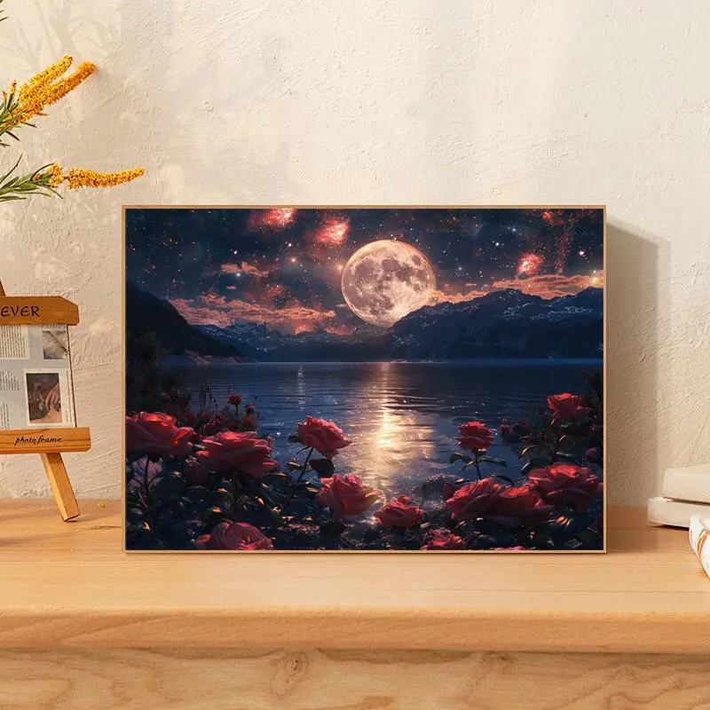 Moon Landscape Pattern Oil Painting Kit without Frame, DIY Acrylic Paint Painting Kit by Numbers, DIY Painting Supplies for Beginner Adults 3