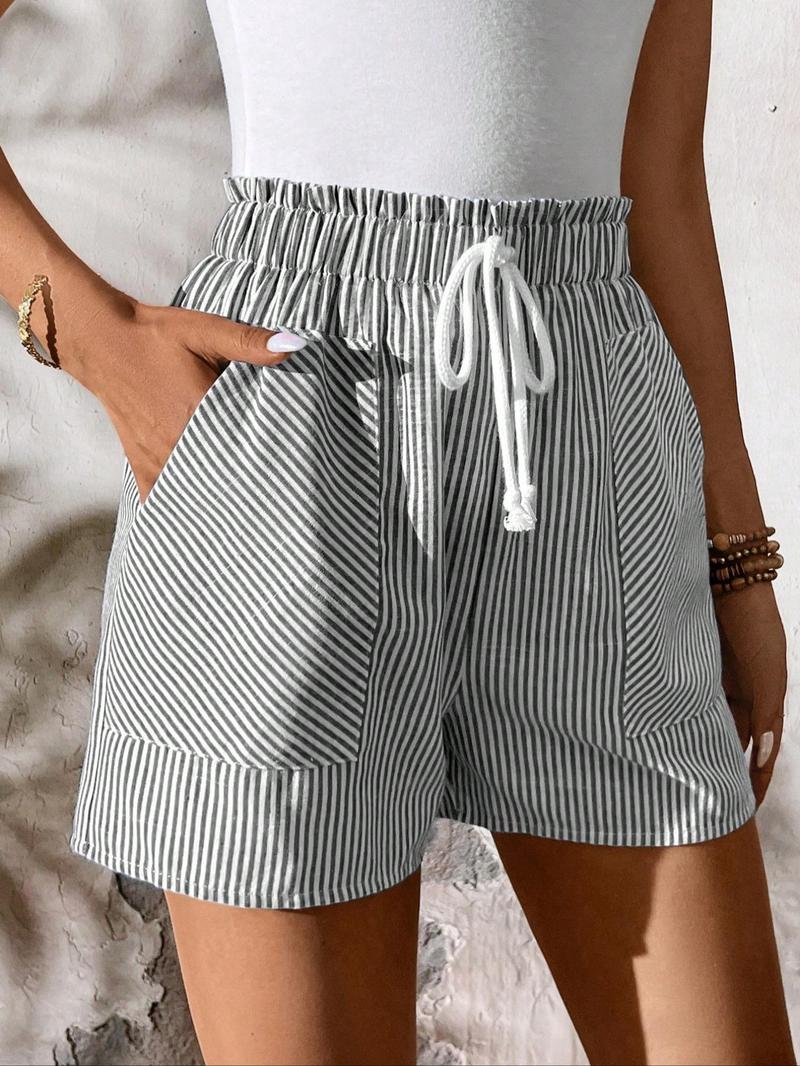 Product Introduction of Women's Striped Pattern Drawstring Waist Shorts, Casual Comfy Pocket Shorts for Summer, Fashion Women's Bottoms for Daily Wear 5