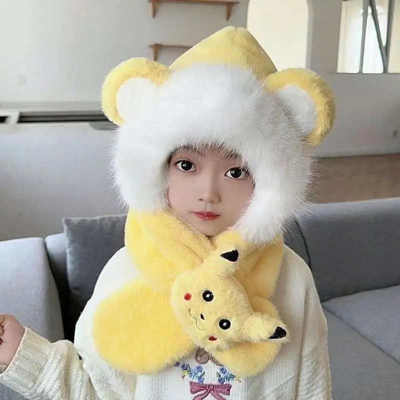 Mũ mùa đông cho bé từ 4-12 tuổi kèm khăn quàng cổ nhiều hình xᶖnh xắn 2