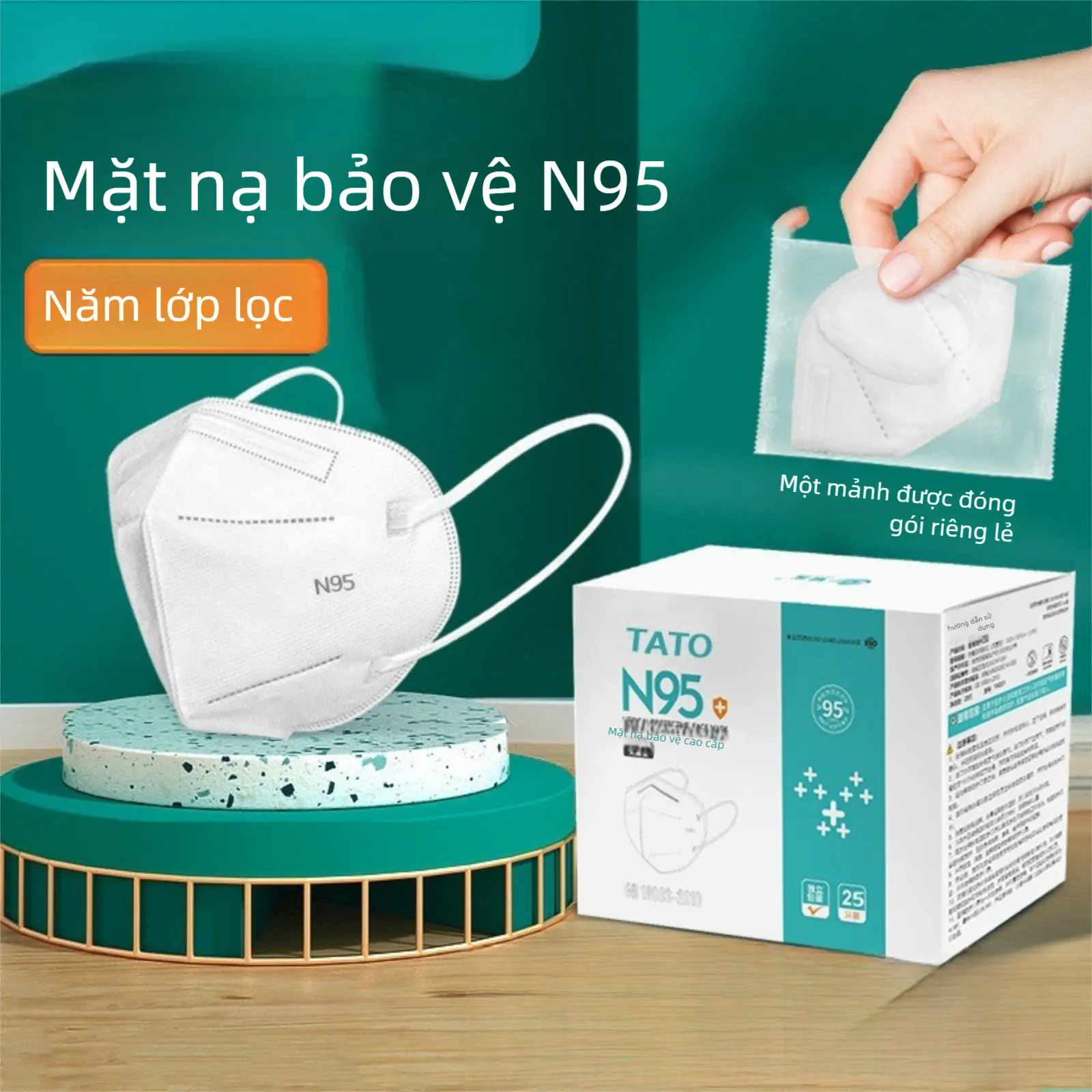 Khẩu Trang N95, MGTO, Bảo Vệ Năm Lớp, Dành Cho Người Lớn, Thiết Kế Lập Thể 3D, Đóng Gói Độc Lập, Dùng Một Lần, Vải Thấm Mũi Hai Lớp, Đạt Tiêu Chuẩn Quốc Gia