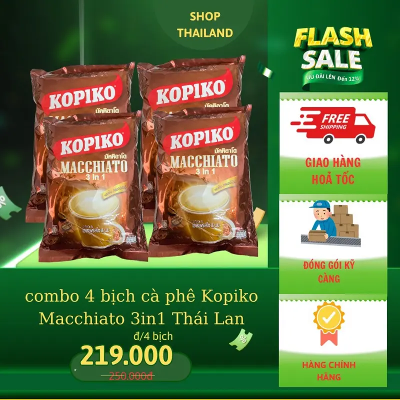 Combo 4 bịch cà phê Kopiko Thái Lan 480g x 20 gói coffee