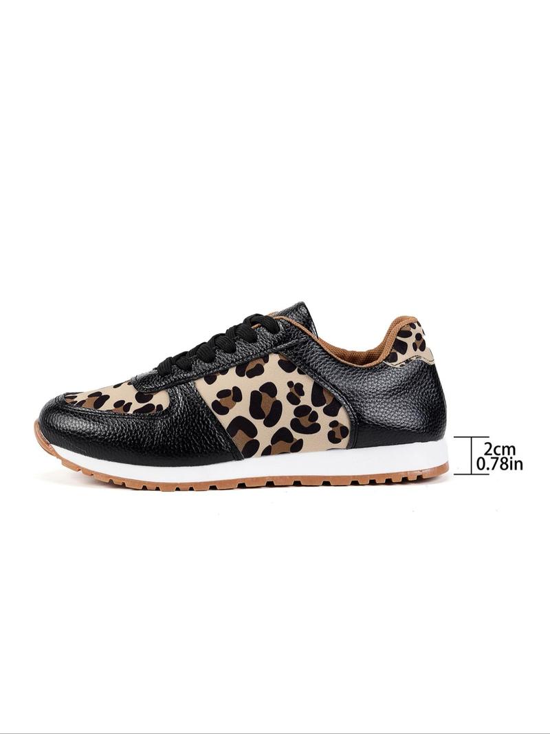 Product Introduction of Women's Fashion Leopard Print Lace Up Low Top Sneakers, Casual Comfortable Lightweight Sports Shoes, Female All-match Round Toe Shoes for Daily Wear 3
