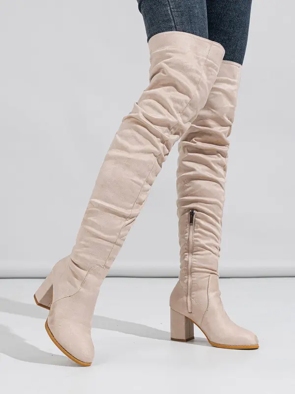 Women's 2024 Trendy Fashionable Solid Color Pointed Toe Boots, Elegant Zipper Design over the Knee Boots for Daily Wear, Botas Para Mujeres, Fall Outfit, Botas 4