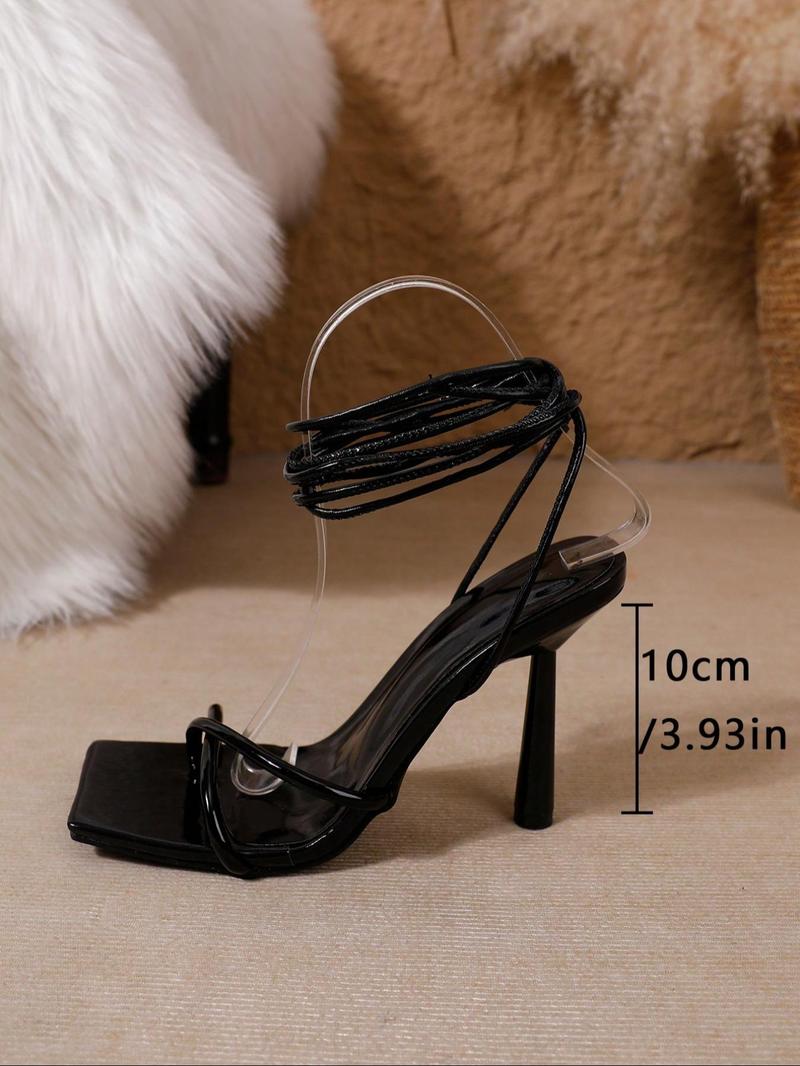 Product Introduction of Women's Fashionable Solid Color Lace Up Toe Thong Sandals, Elegant Strappy High Heel Sandals for Party, Daily Clothing Decor for Women & Girls 12