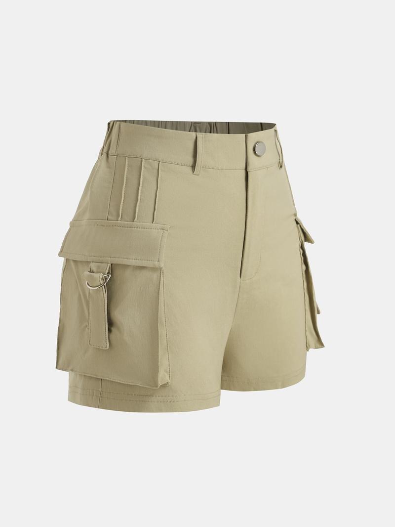 Product Introduction of YOZY Women's Plain Button Fly Pocket Cargo Shorts, Casual Solid Color Shorts for Summer, Women's Bottoms for Daily Wear 9