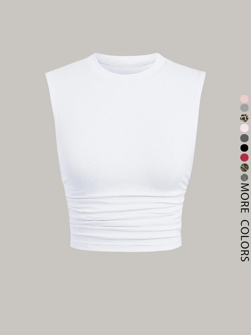 Product Introduction of Women's Solid Round Neck Crop Tank Top, Casual Sleeveless Top for Daily Wear, Ladies Clothes for All Seasons 4