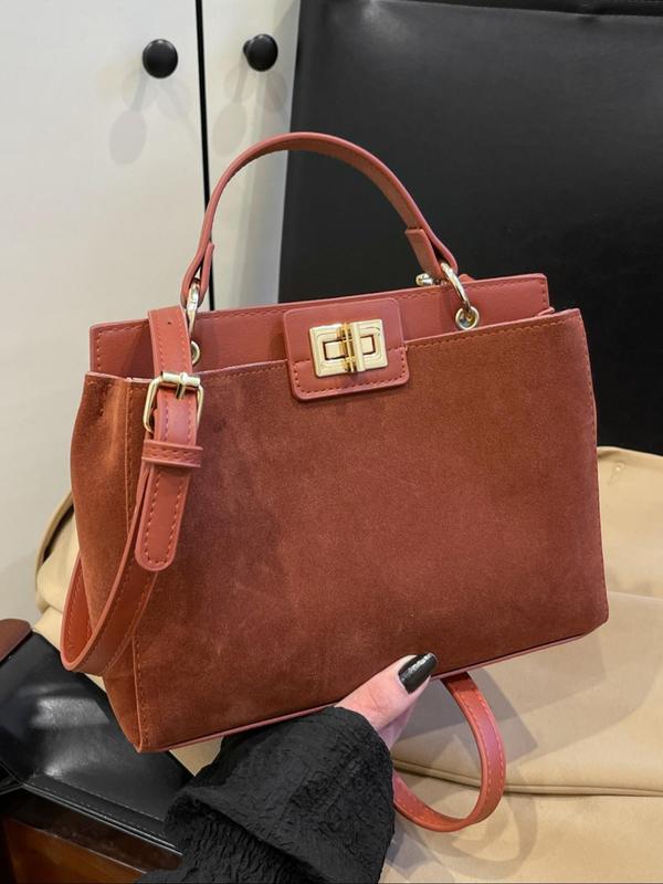 Women's Elegant Solid Color Suede Handbag, Textured Handbag, Fashionable Large Capacity Shoulder Bag for Daily Used, Casual Trendy Versatile High-quality Daily Commuting Bag 4