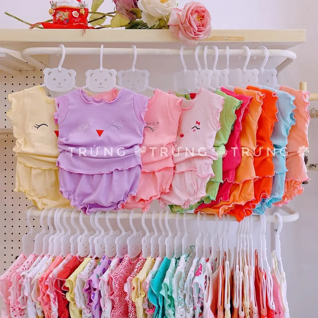 (Trứng 4-11kg) Bộ đồ mặc nhà cánh tiên nhiều màu vải cotton cho bé