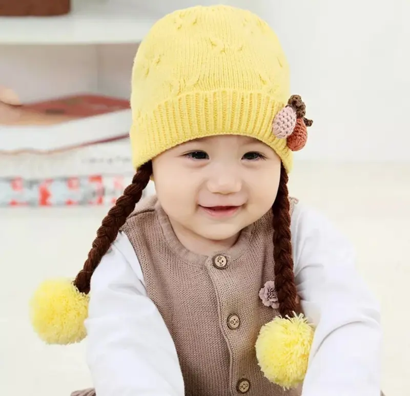 Topi kupluk bayi pompom nanas kepang 4