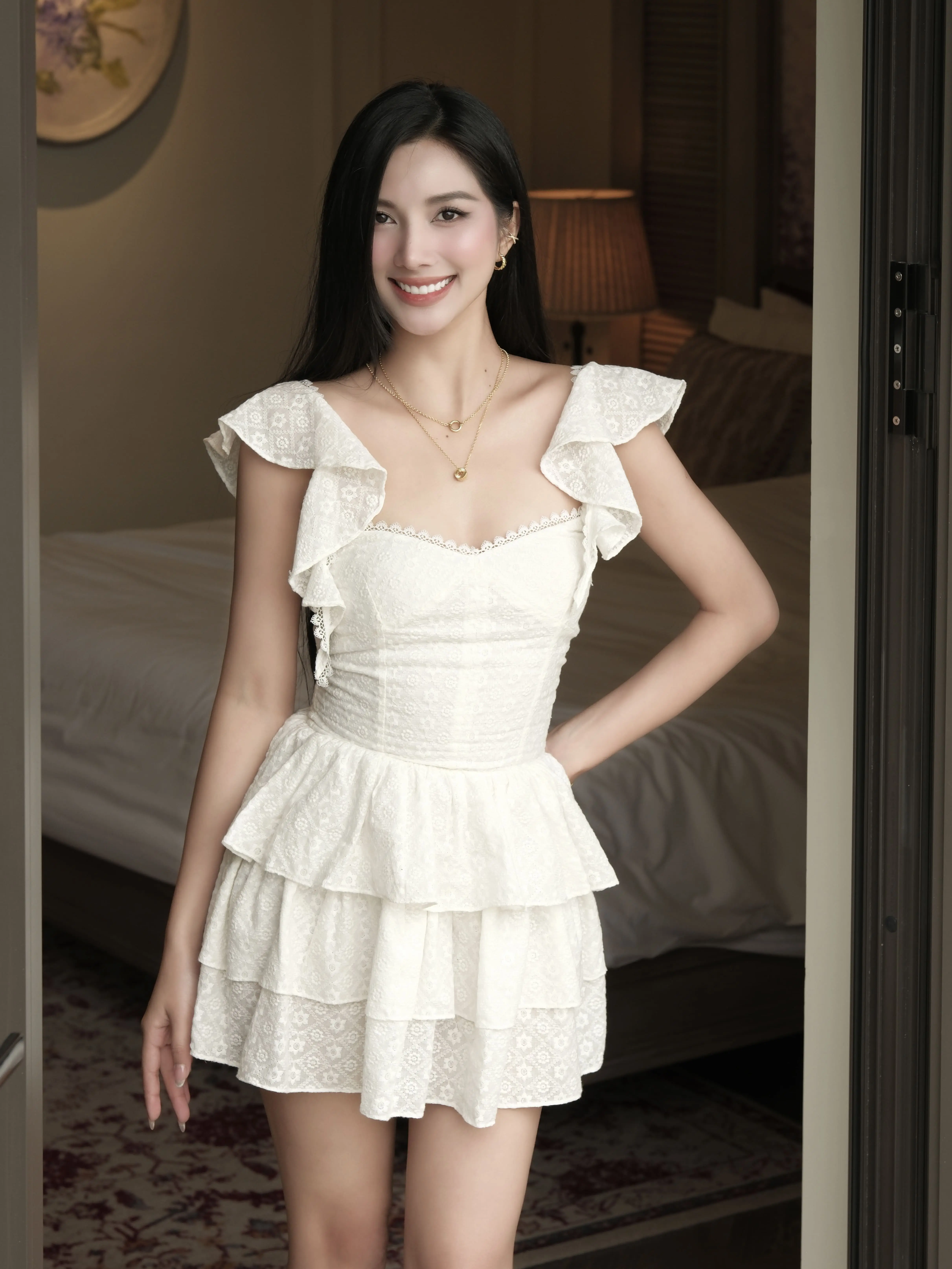 [CUNBONG] MEILY DRESS đầm tay cánh bướm tùng xoè 3 tầng vải boi thêu hoa dễ thương ác