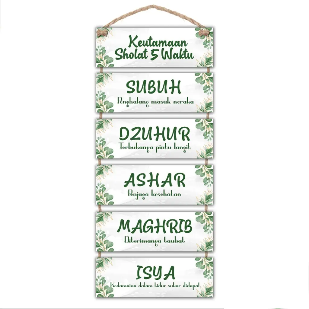 Hiasan Dinding Sholat Tepat Waktu tema hijau Sholat 5 Waktu Islami Kaligrafi Dekorasi Pajangan Rumah Wall Decor Kayu