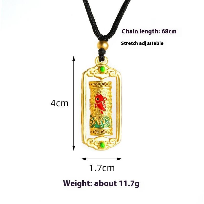 Ancient Fasha Gold Carp Spinning Tube Necklace Versatile High grade Hollow out Oil dripping China Chic Jewelry ornaments Accessories 4