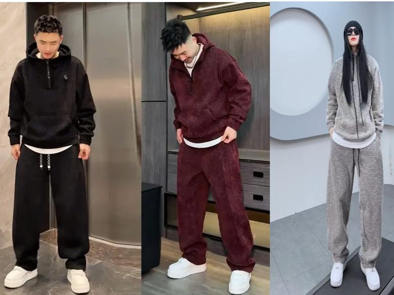 Bộ Hoodie Nam Nữ mùa Đông Dạ KIM TUYẾN Hàng 1 LỚP phong cách thể thao